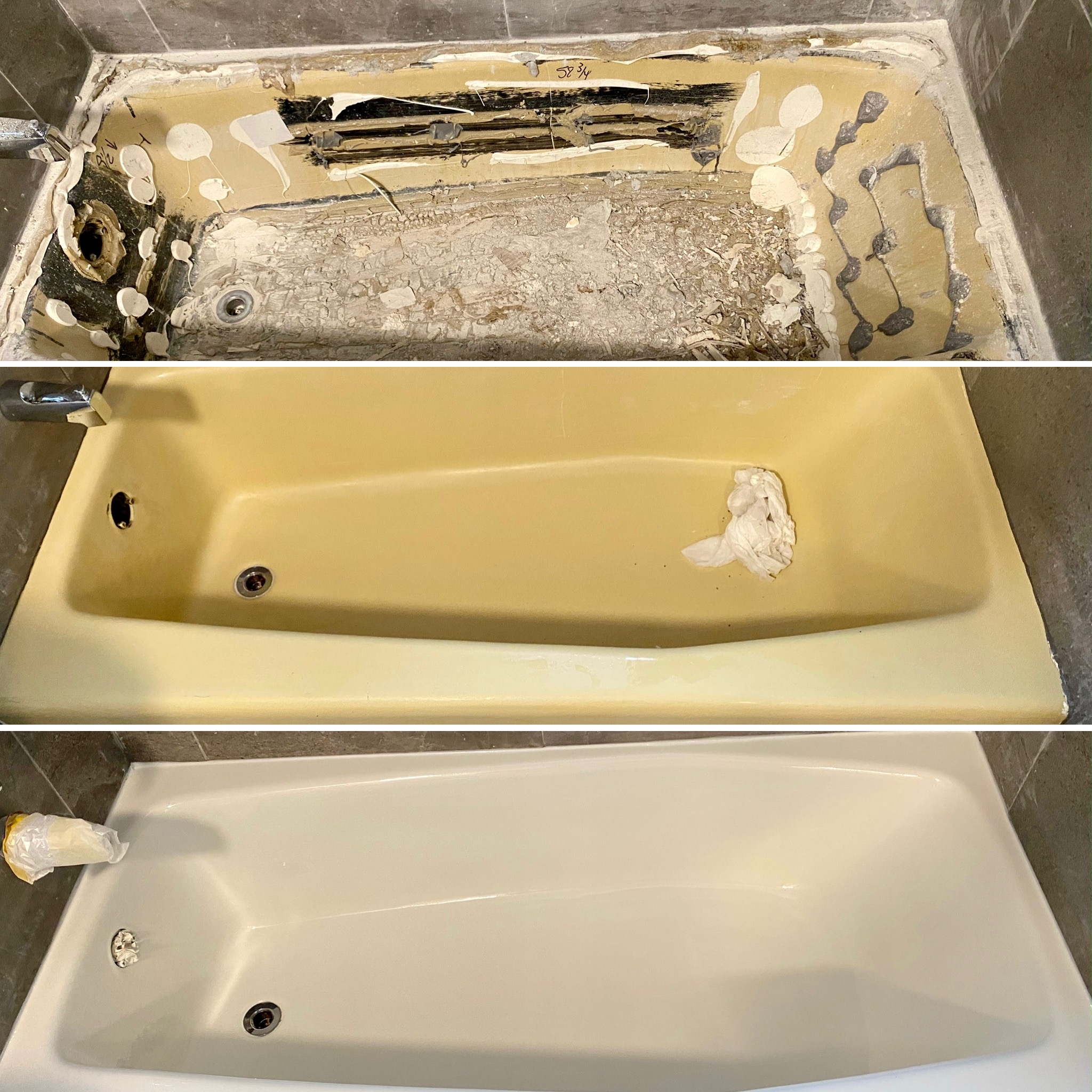 Bathtub recoating before and after by ProTech Recoating Oak Forest IL